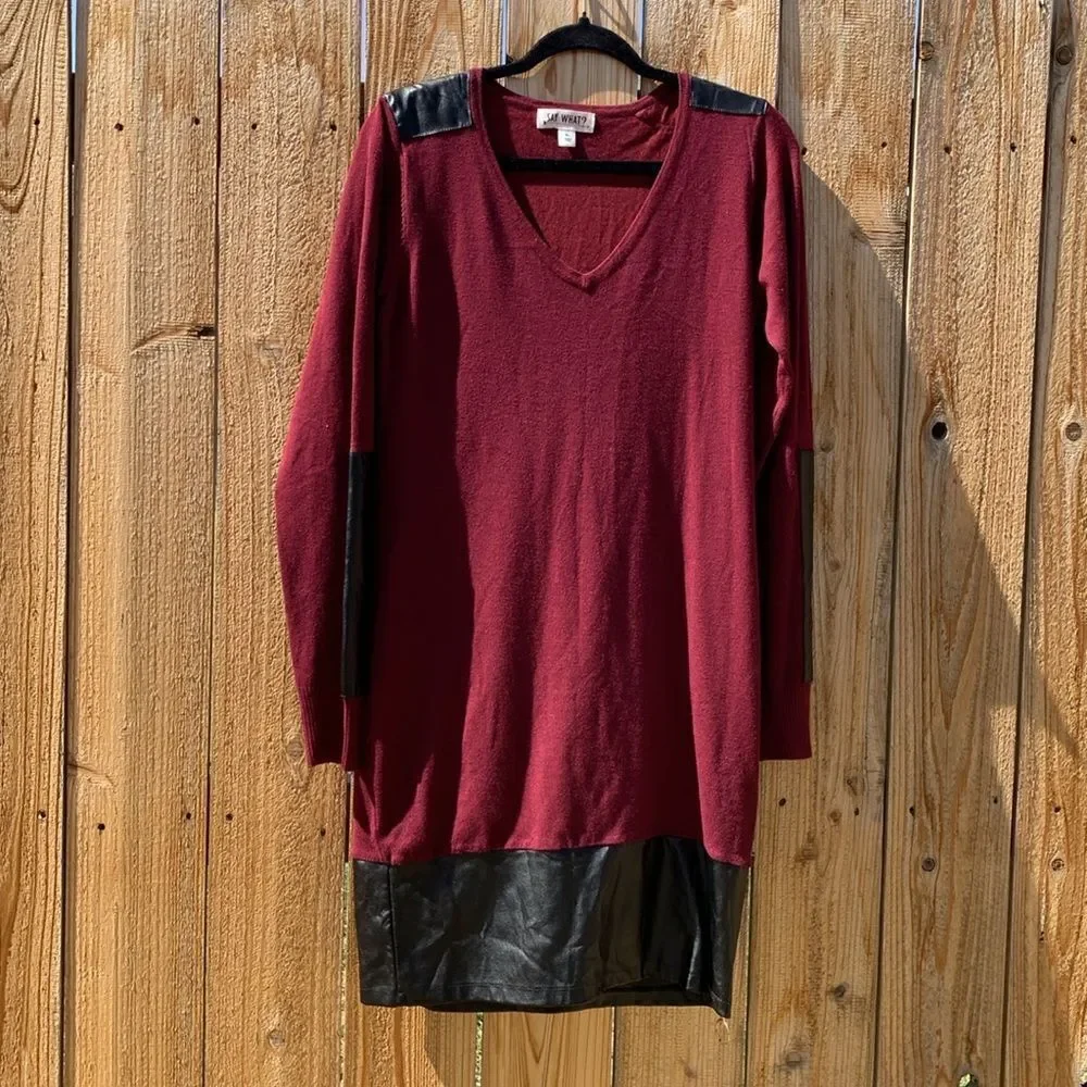 Take 50% OFF- Say What? Burgundy and Black Mini Dress, Size-XL - Picture 2 of 12